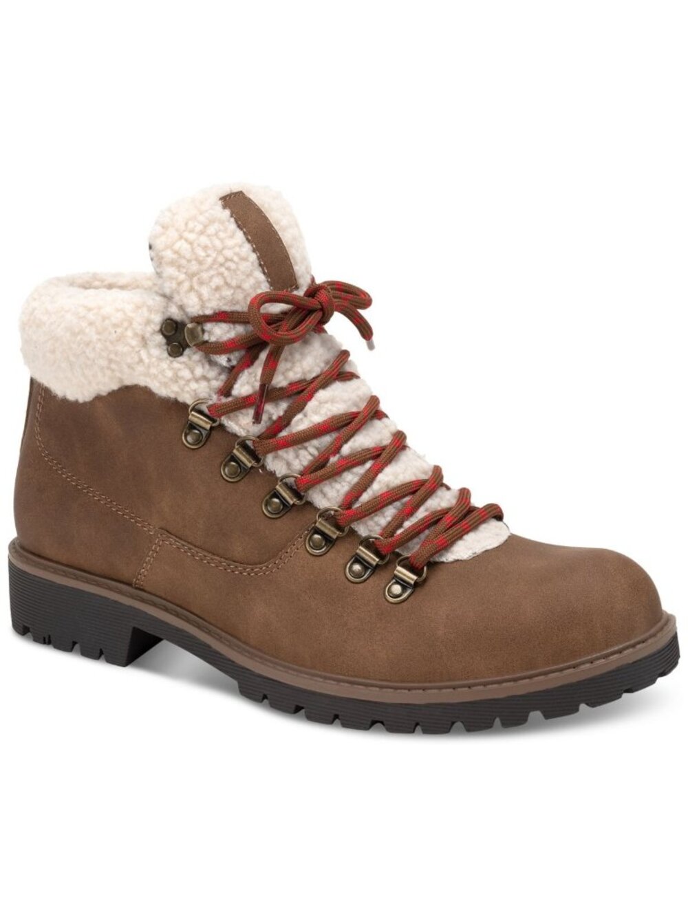 Sun + Stone Mens Glenn Faux-Leather Fleece-Trimmed Lace-up Boots Tan Size 9M NWB
